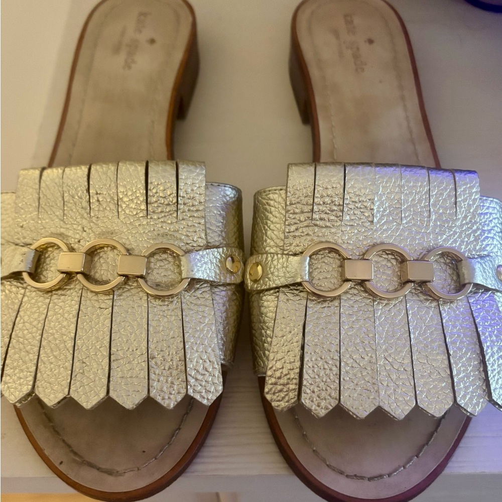 Kate Spade Gold Leather Brie Slide Sandal 10